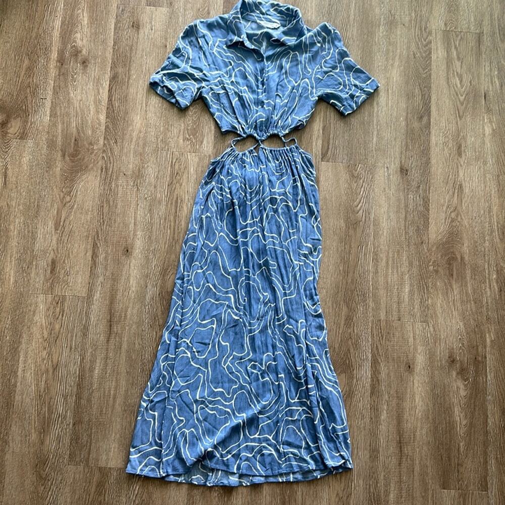 LUSH Am I The Only One Dress Blue & White Abstract Print Size Small Cut Out